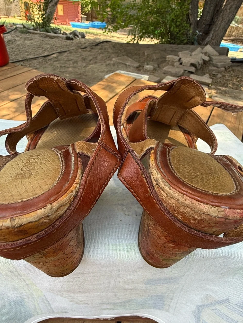 Born Leather Strappy Floral Cork Wedge Sandals